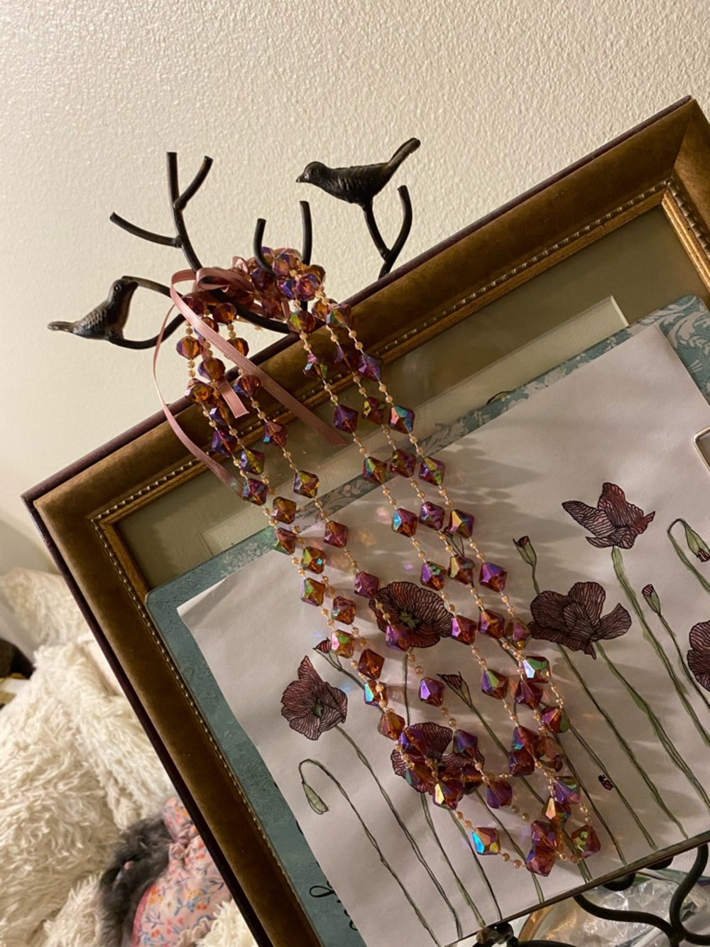 Hand Crafted Purple Iridescent Crystal Bib Necklace - Picture 3 of 6